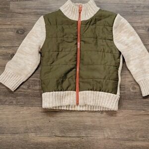 Cat & Jack Kids 18M Hybrid Quilted Sweater Jacket Olive Green Faux Fur Lined